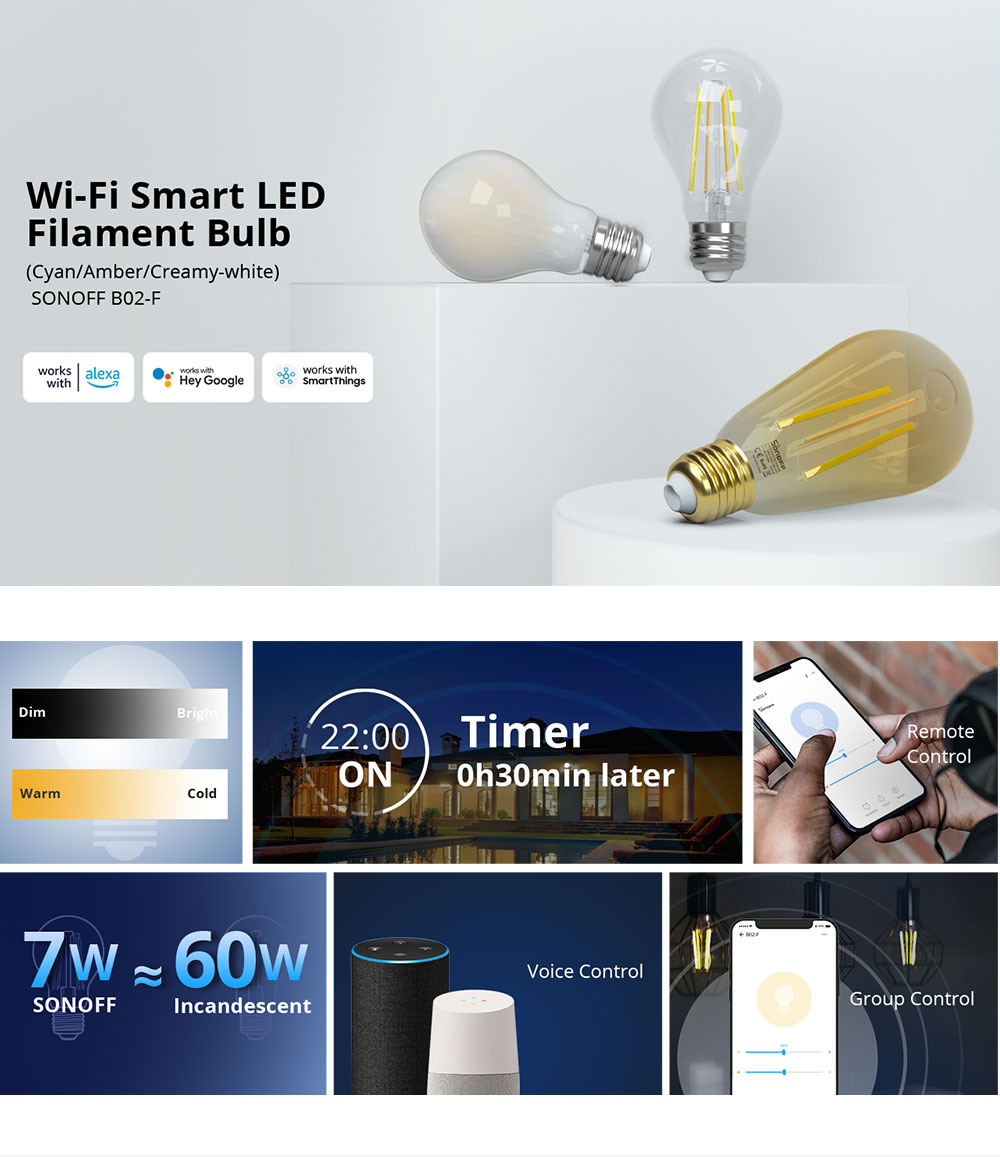 SONOFF B02-F Smart Wi-Fi LED Filament Bulb 9