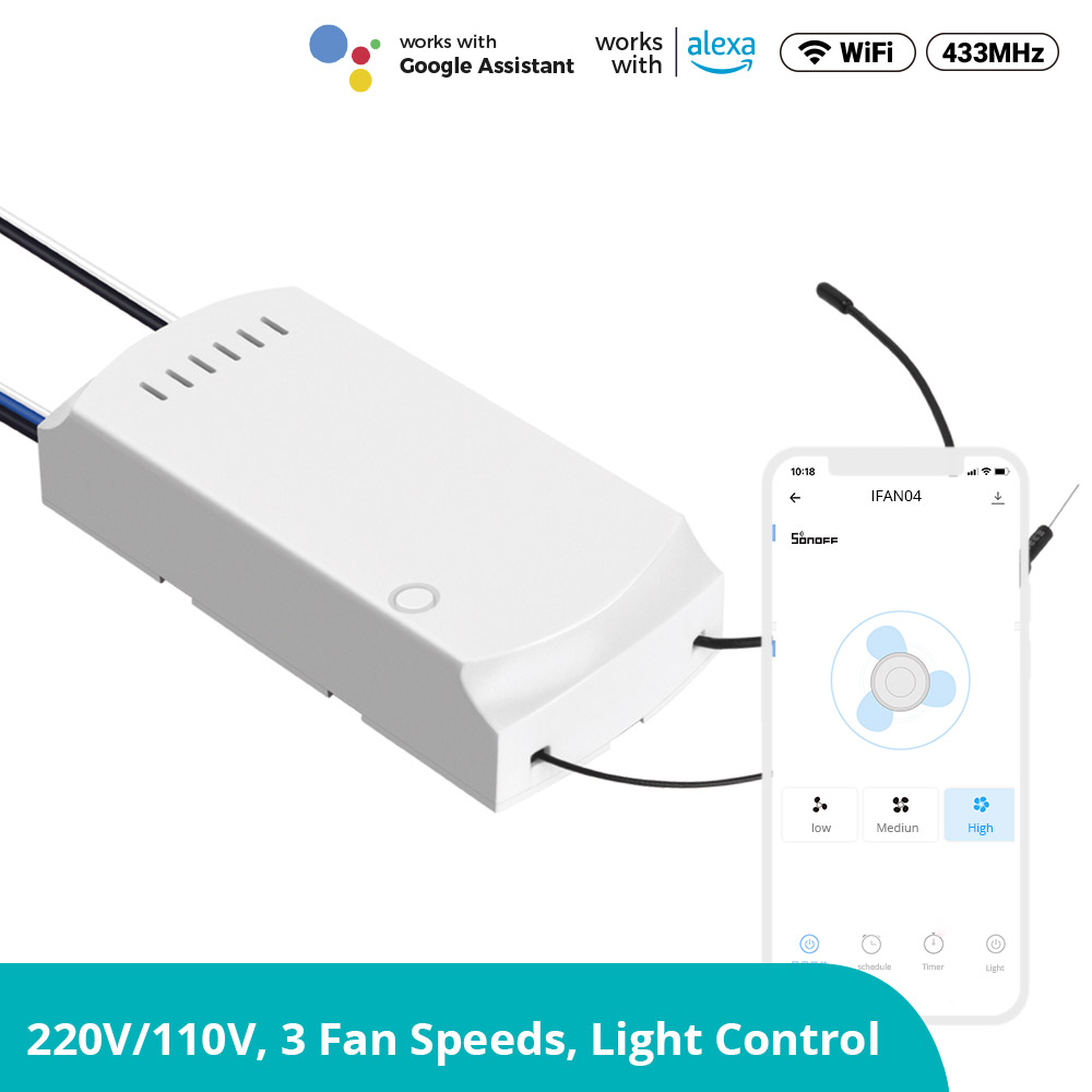 Wi-Fi Ceiling Fan and Light Controller with Voice Remote Dengofng Ceiling Fan Remote Control Kit white App Remote Adjust Fan Speed/Light Intensity Smart Home WIFI Sonoff IFan03