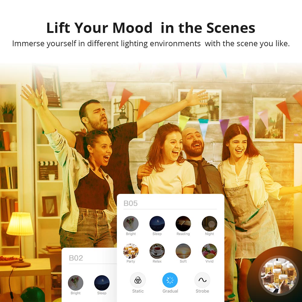 SONOFF Lampadina Smart Con Luce Soffusa 2700k-6500k, RGB Dimmerabile WiFi B05-B-A60, E27, 9W, 806Lm, Luminosità E Temperatura Del Colore Regolabili