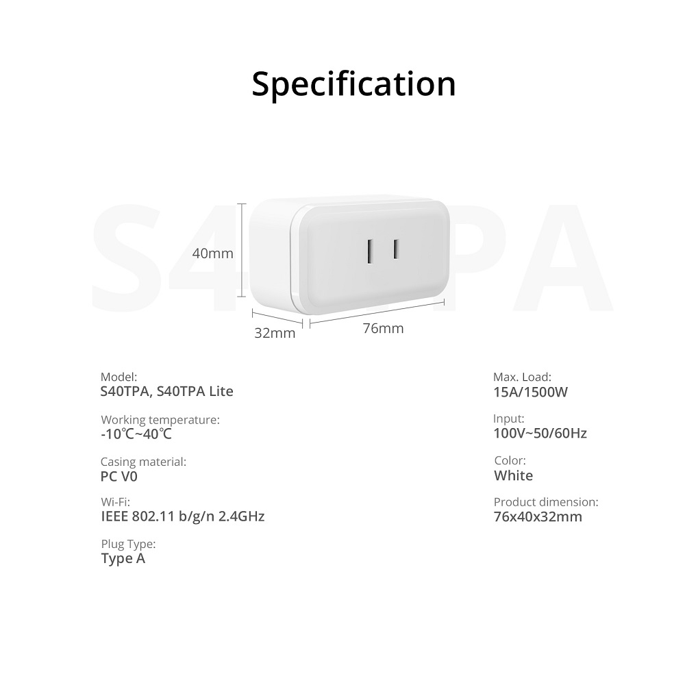 SONOFF iPlug Series Wi-Fi Smart Plug – S40 & S40 Lite 110