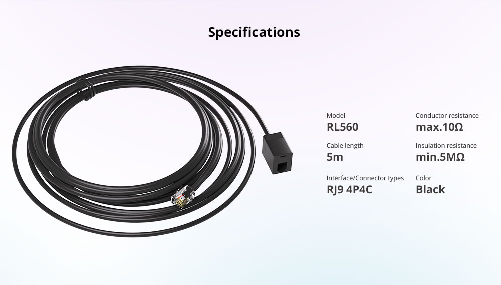 SONOFF RL560 5M Sensor Extension Cable for RJ9 4P4C Sensor 8