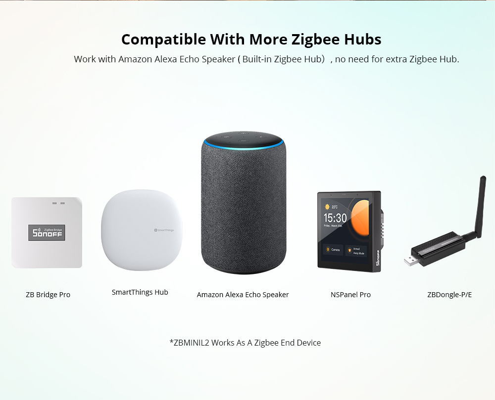 SONOFF Zigbee Mini Smart Switch 2 Way, Compatible with Alexa, SmartThings  Hub, Google Home & SONOFF ZBBridge 5Packs